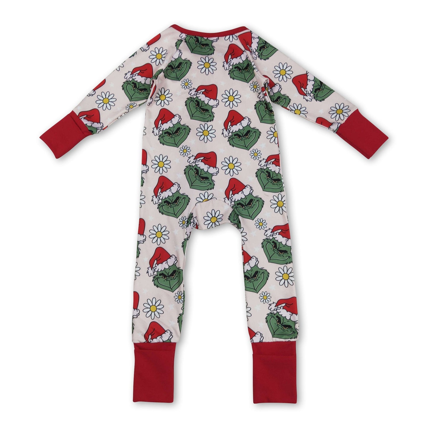 Blumengrüner Baby-Reißverschluss-Strampler mit Weihnachtsmütze