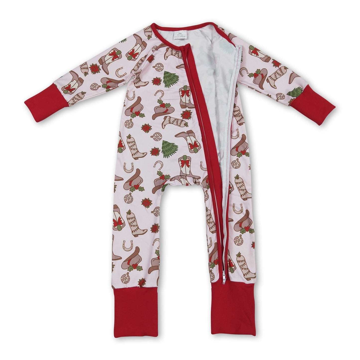 Weihnachtsbaum Schleife Stiefel Baby Mädchen Reißverschluss Strampler