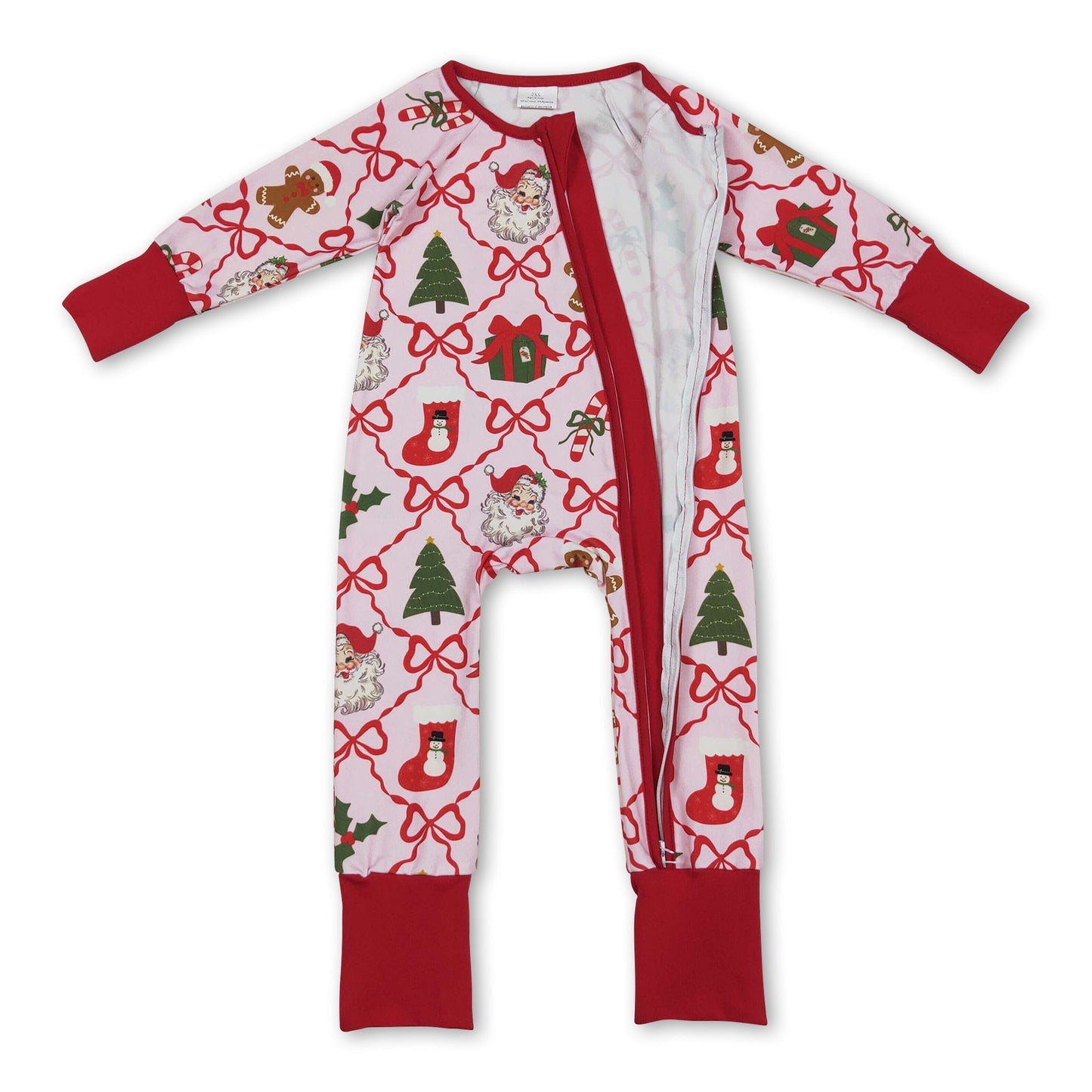 Roter Schleifen Weihnachtsmann Lebkuchen Baby Weihnachts-Reißverschluss-Strampler