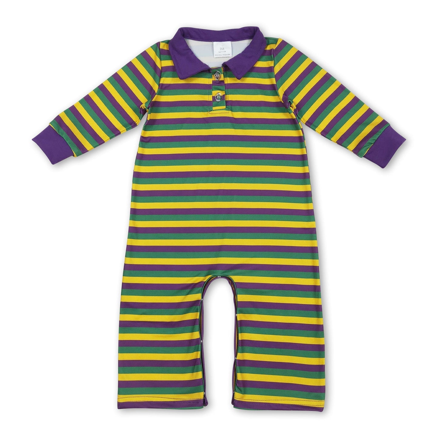 Gelb lila grün gestreifter Jungen-Mardi-Gras-Polo-Strampler