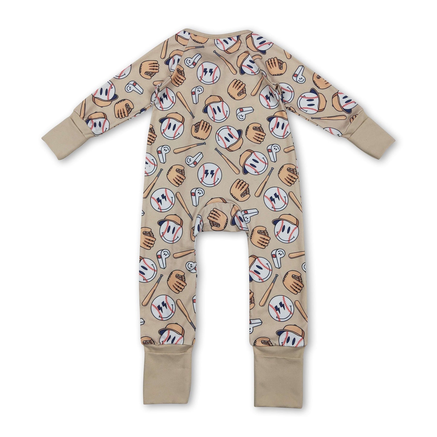Langärmliger Khaki-Baseball-Strampler für Babys und Kinder mit Reißverschluss