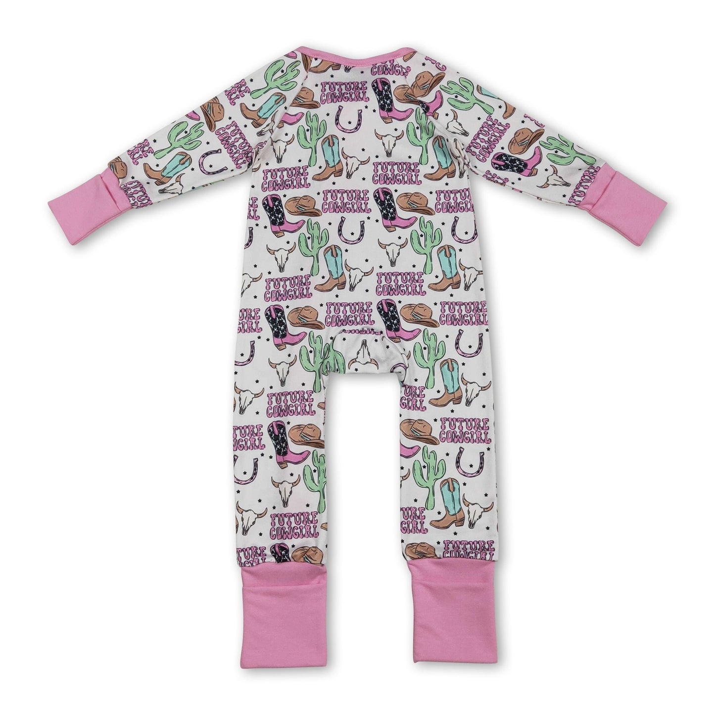 Langärmliger Stiefel-Stierkopf-Western-Baby-Mädchen-Reißverschluss-Strampler
