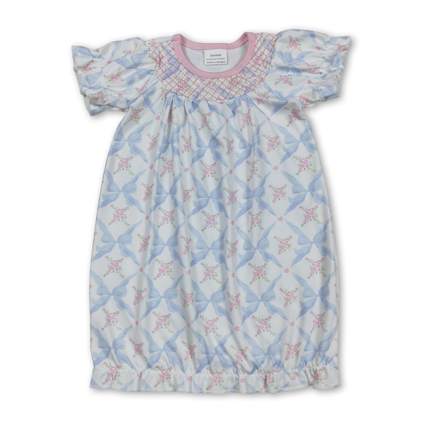 Kurzärmeliges Babykleid mit Blumenstickerei und Schleife