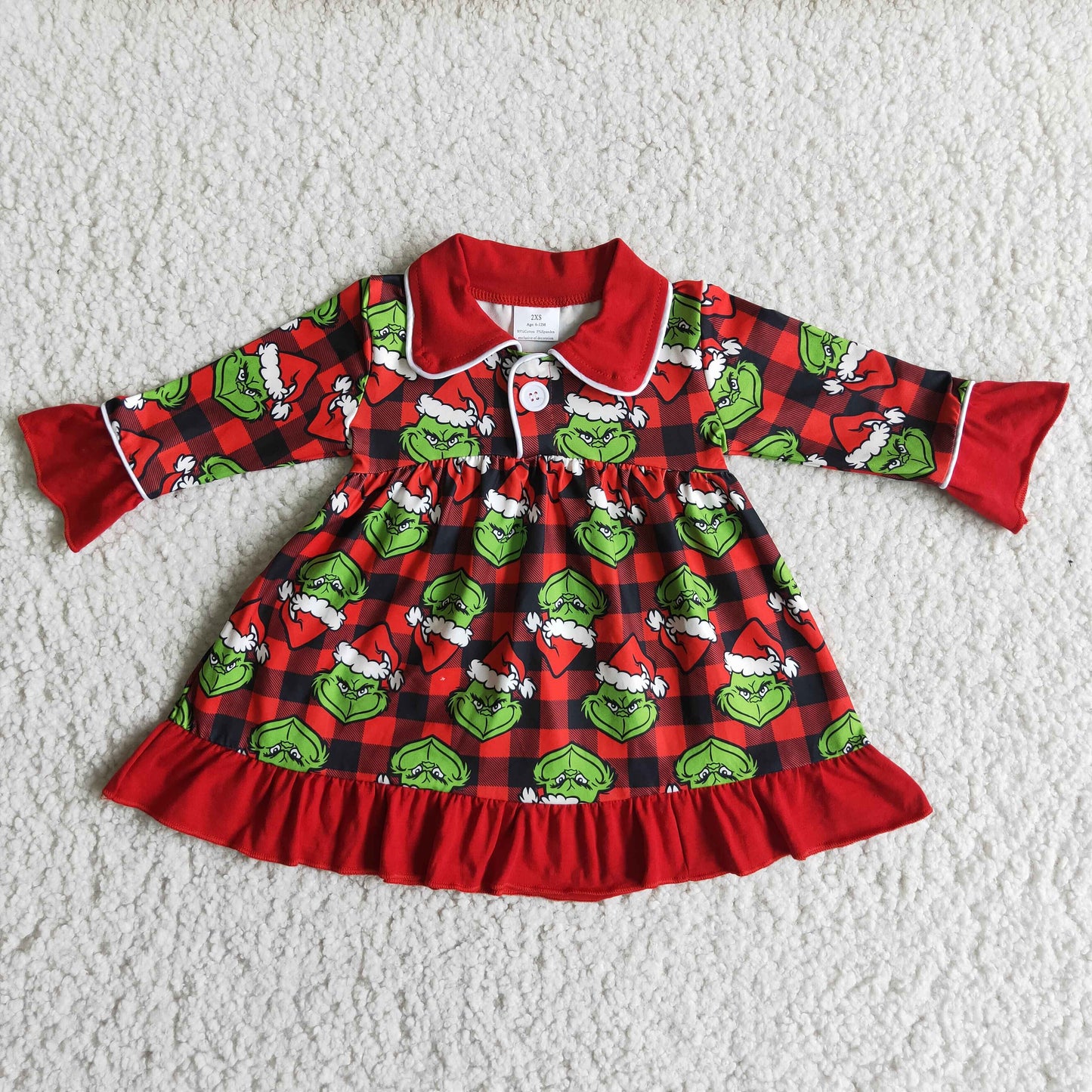 Langärmliges grünes Baby-Mädchen-Weihnachtskleid