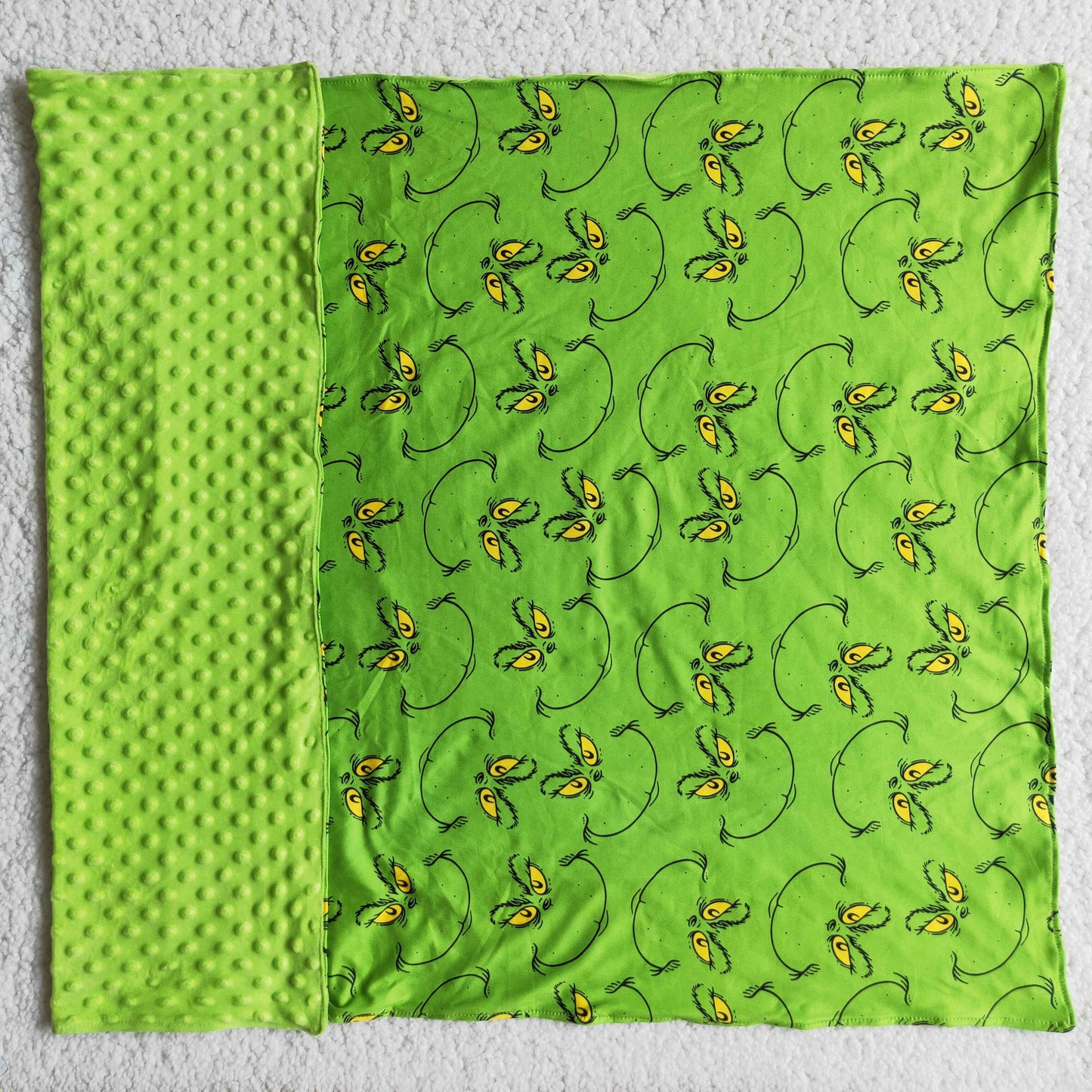 Grüne Gesichtsbedruckte Milchseide- und Minky-Weihnachtsdecken für Baby-Mädchen