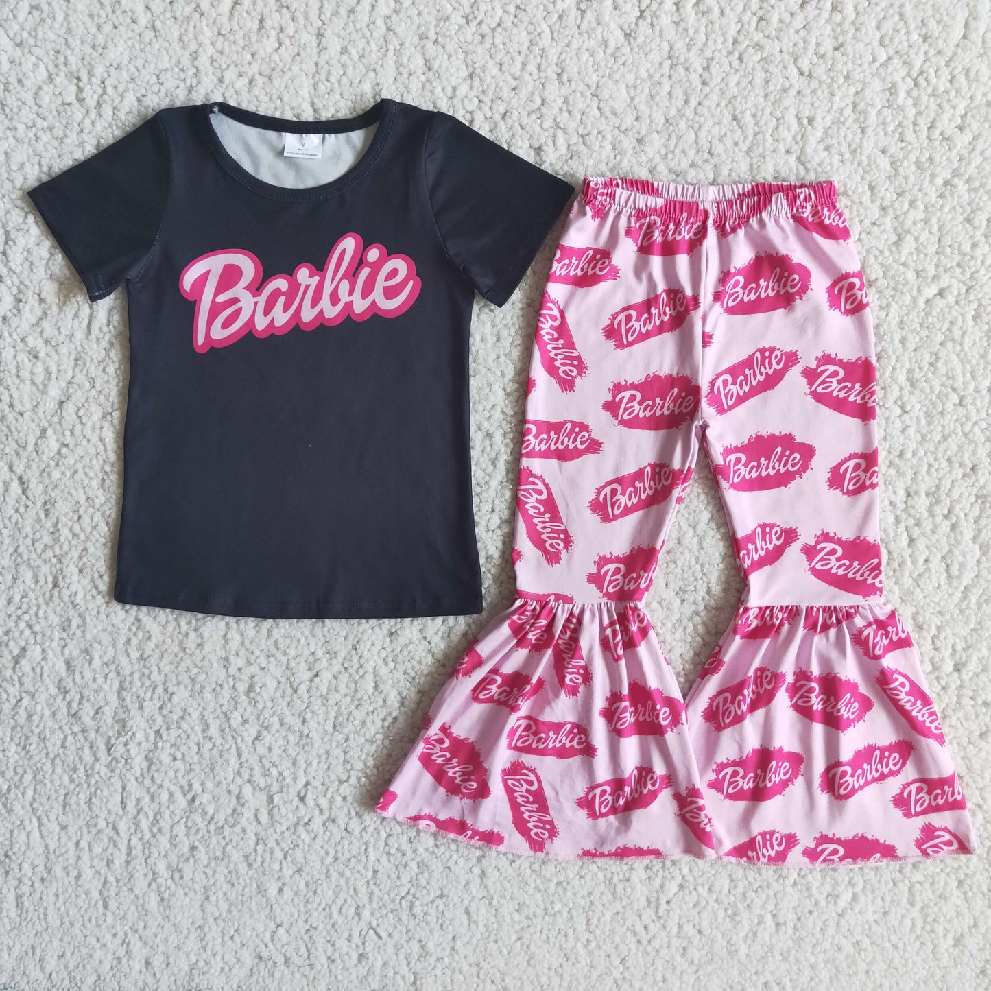 Schwarzes Party-Set aus kurzärmeligem Shirt und Schlaghose