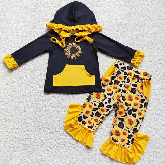 Sonnenblumen Siebdruck Hoodie Tasche Hose Winterkleidung