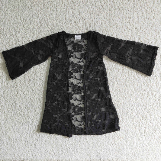 Black lace long sleeve girls cardigan