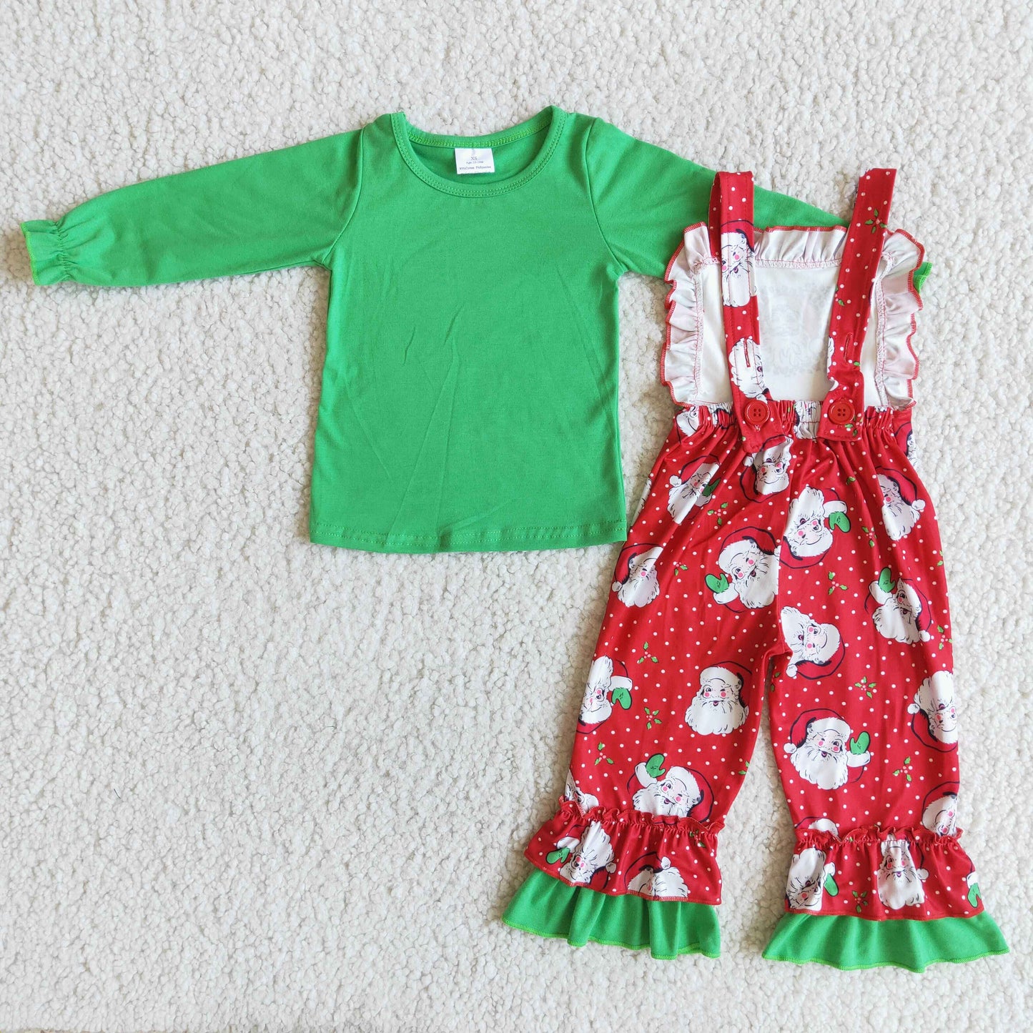 Grünes Baumwoll-Shirt Weihnachtsmann-Latzhose Mädchen-Weihnachtskleidung