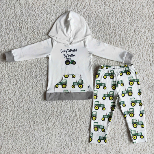 Easily distraced by tractors boy hoodie set