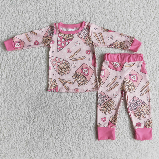Fries before guys heart print girls valentine's pajamas