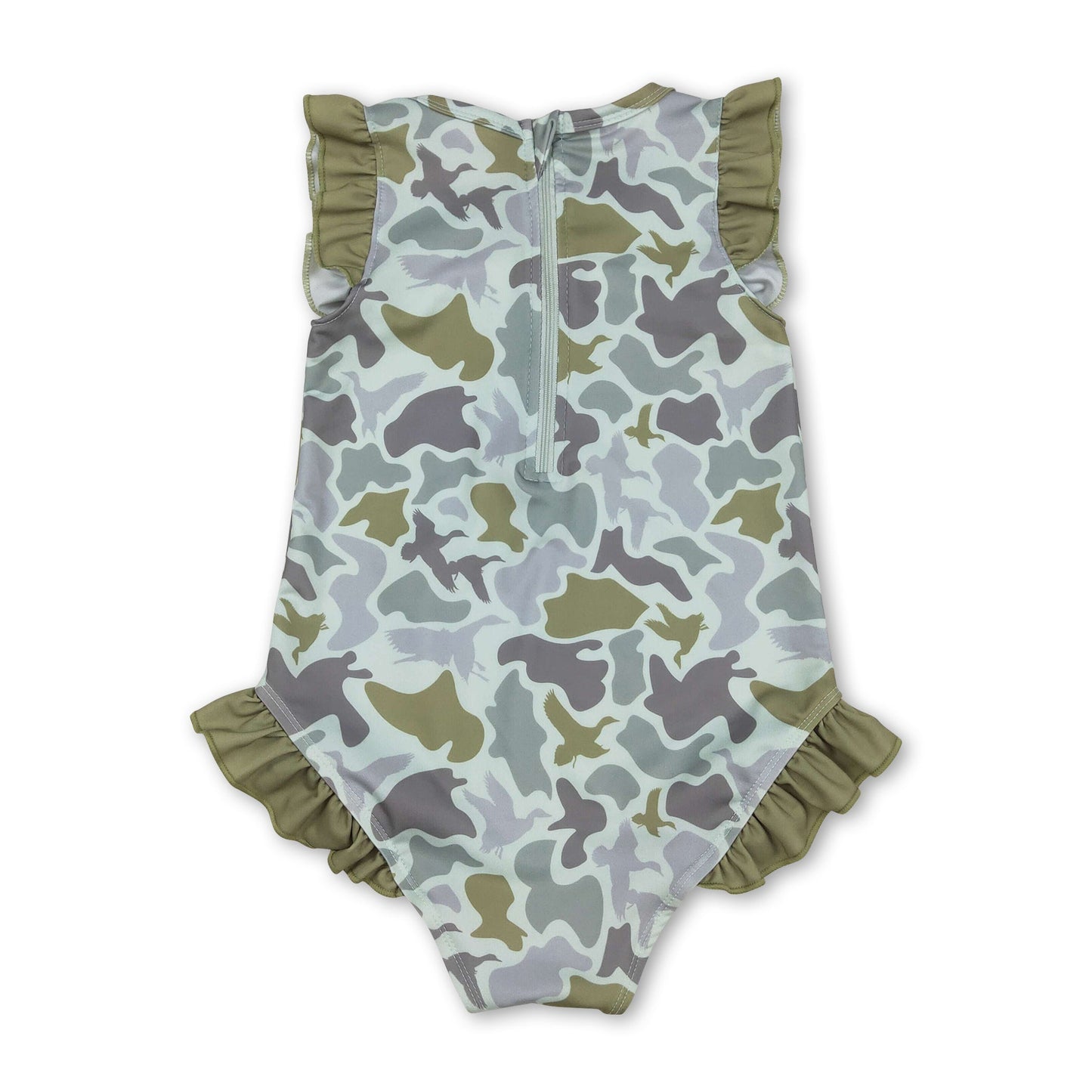 Rüschen-Camo-Entenjagd-Baby-Mädchen-Einteiler-Badeanzug