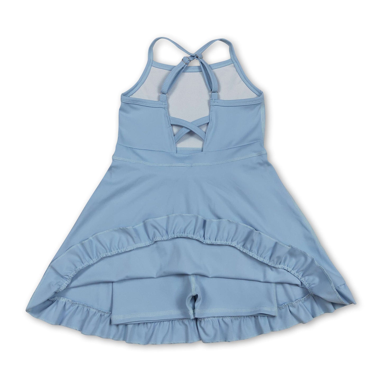 Hellblaue Träger Rüschen Kinder Mädchen Sommer Sportkleid