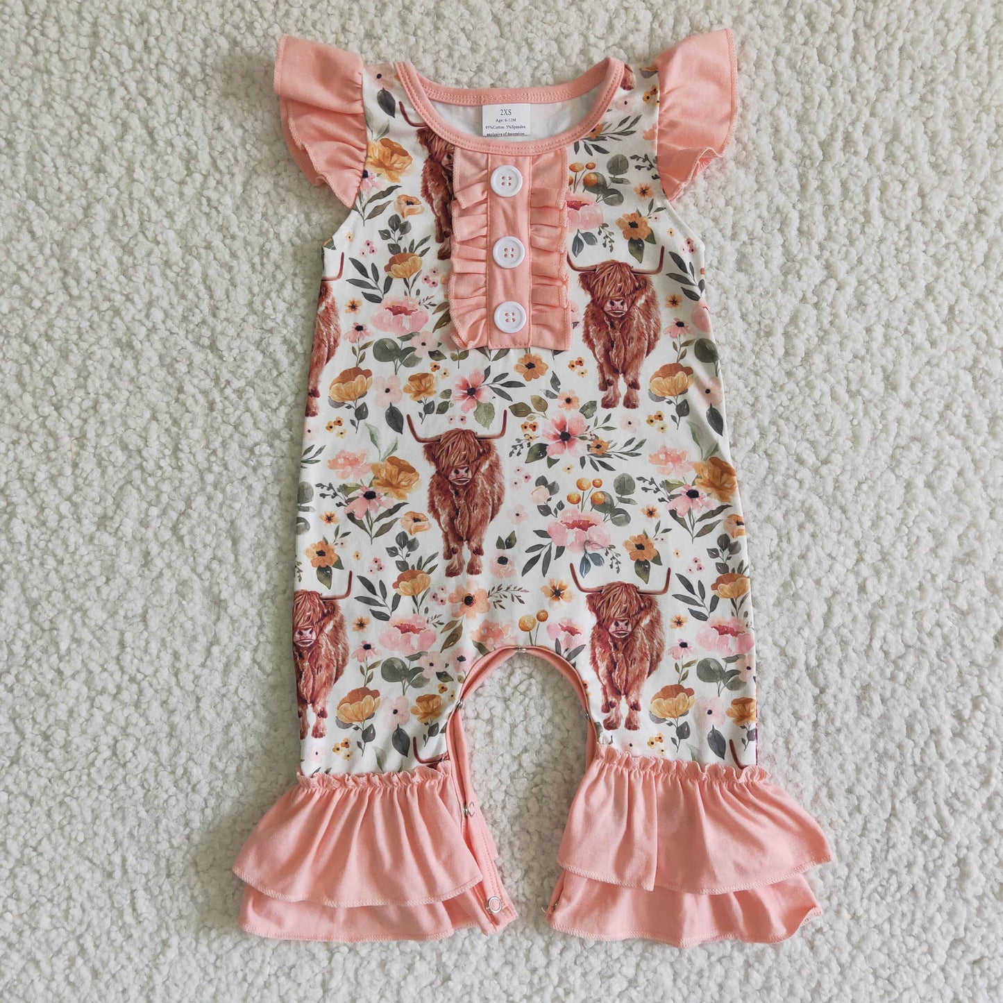 Strampler für Baby-Mädchen mit Kuhmuster, Flatterärmeln und Rüschen