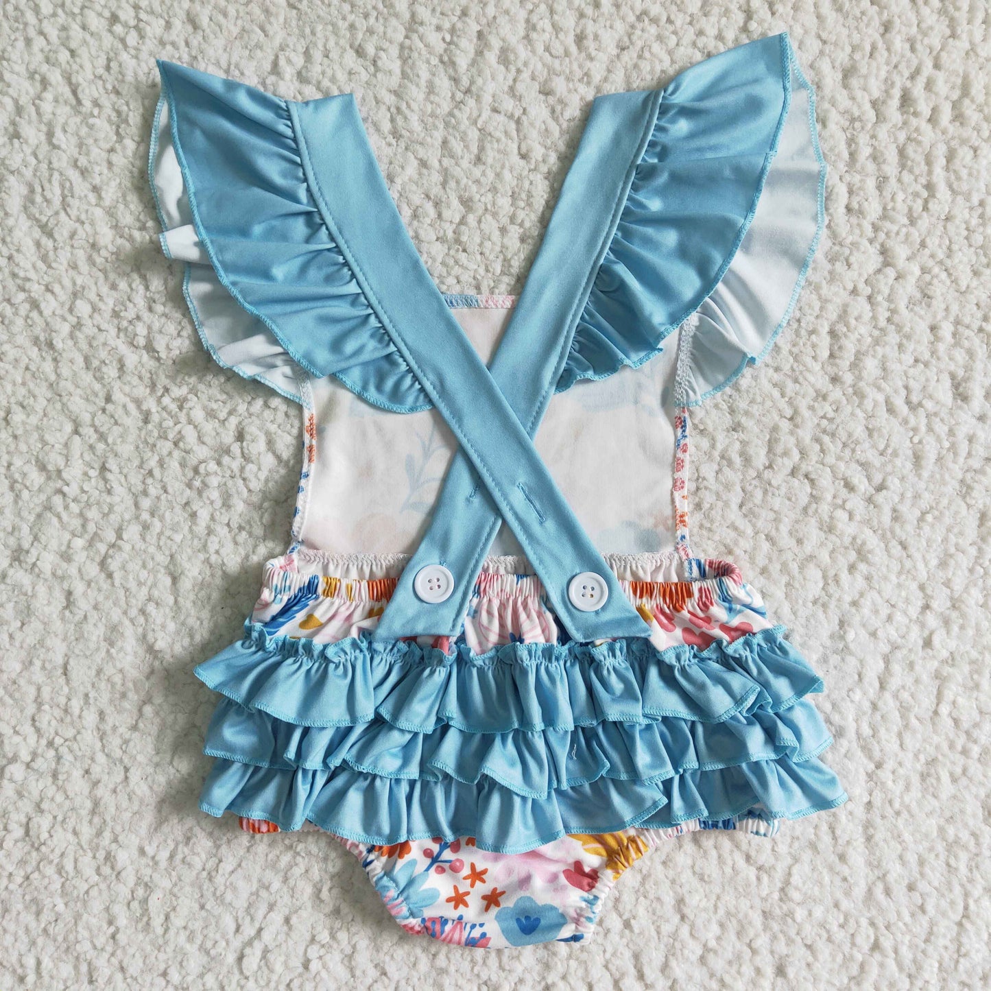 Flutter sleeve floral ruffle bubbles kids baby romper