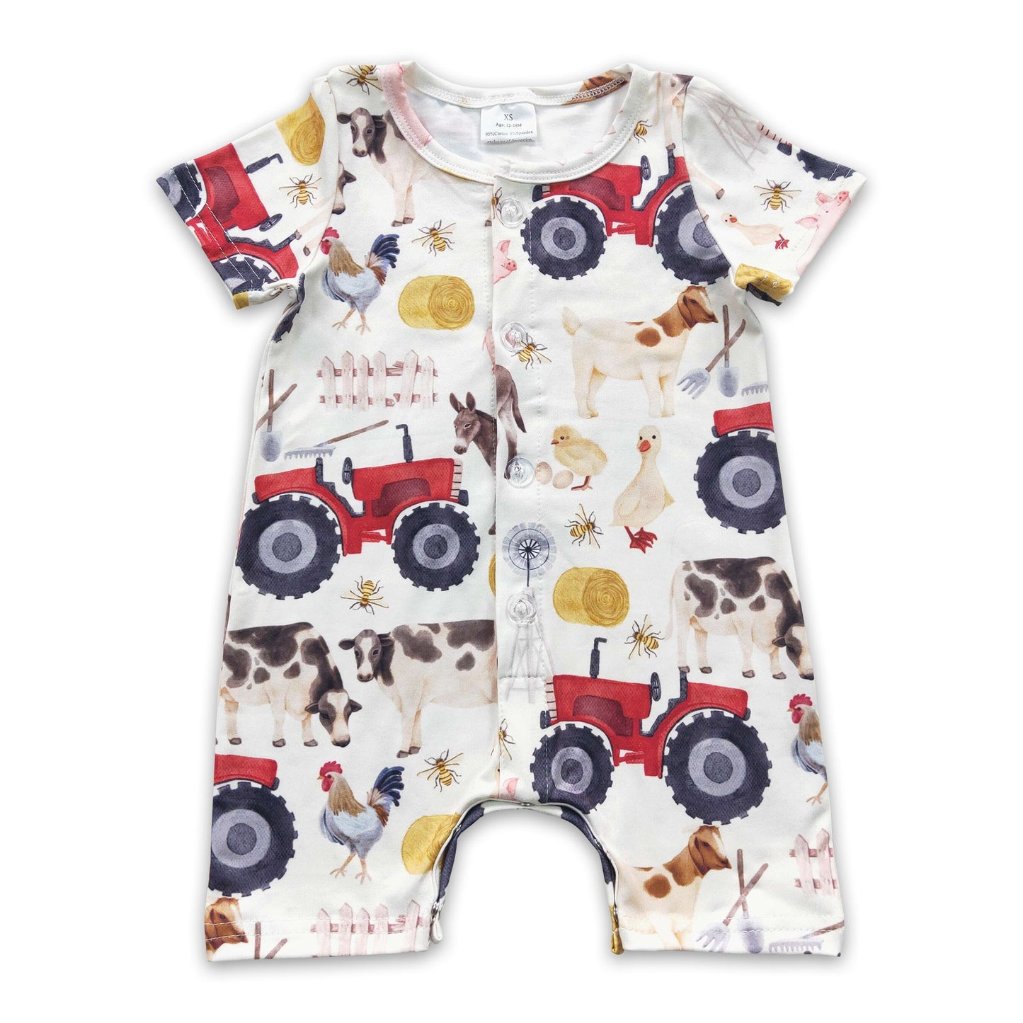Kuh Huhn Ente Traktor Baby Kinder Bauernhof Strampler