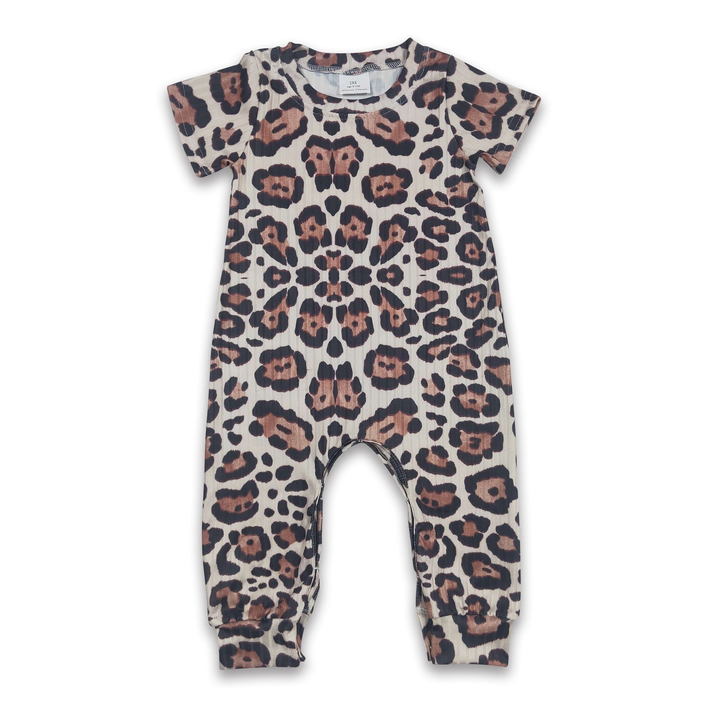 Kurzärmeliger, gerippter Leoparden-Strampler für Babyjungen