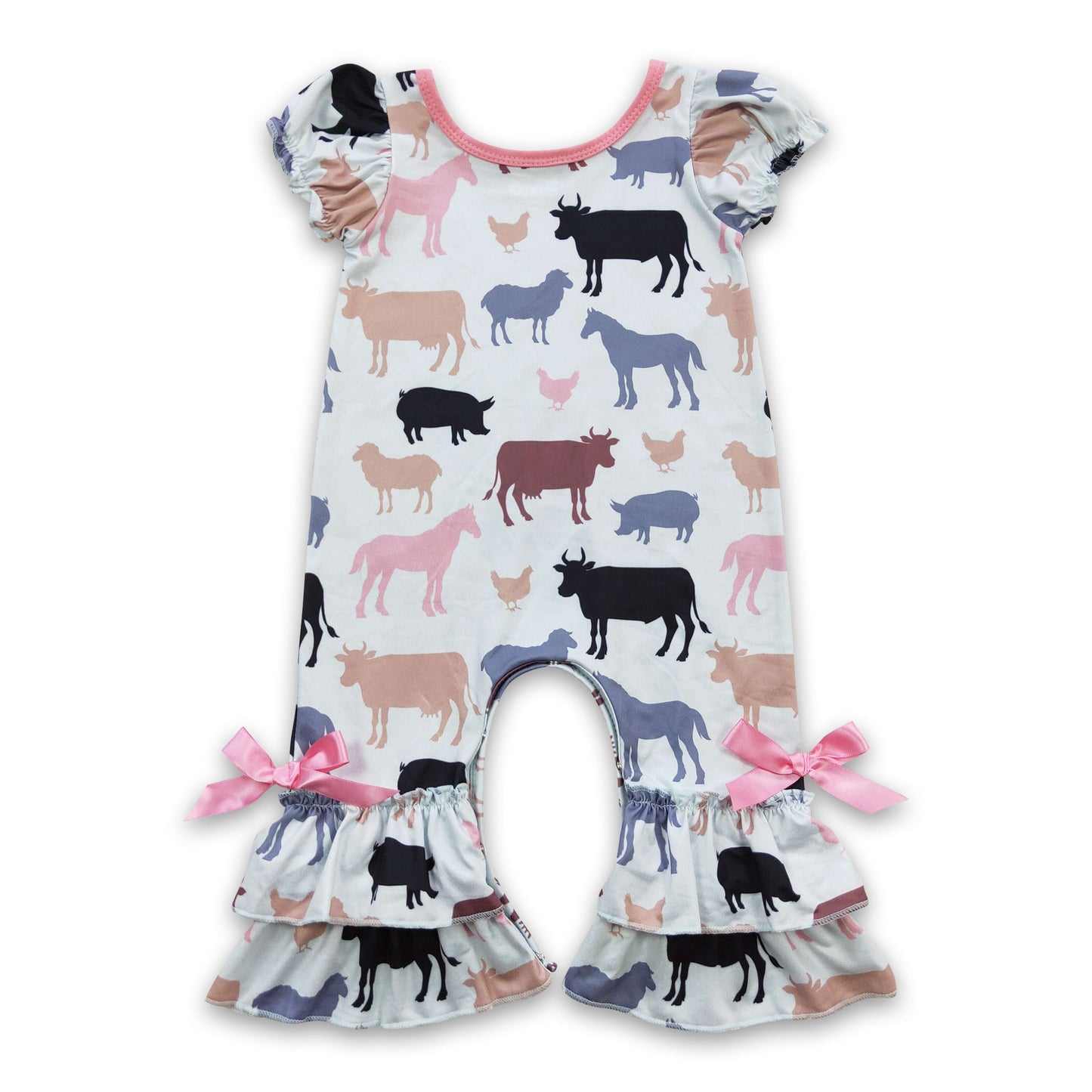 Kuh Pferd Schwein Schaf Kurzarm Baby Mädchen Bauernhof Strampler