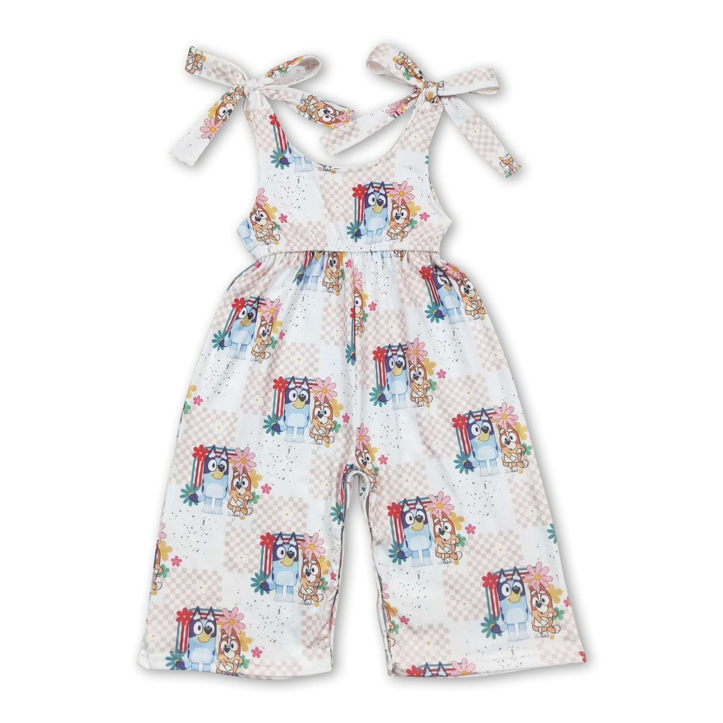 Geblümter blau karierter Hunde-Jumpsuit für Mädchen