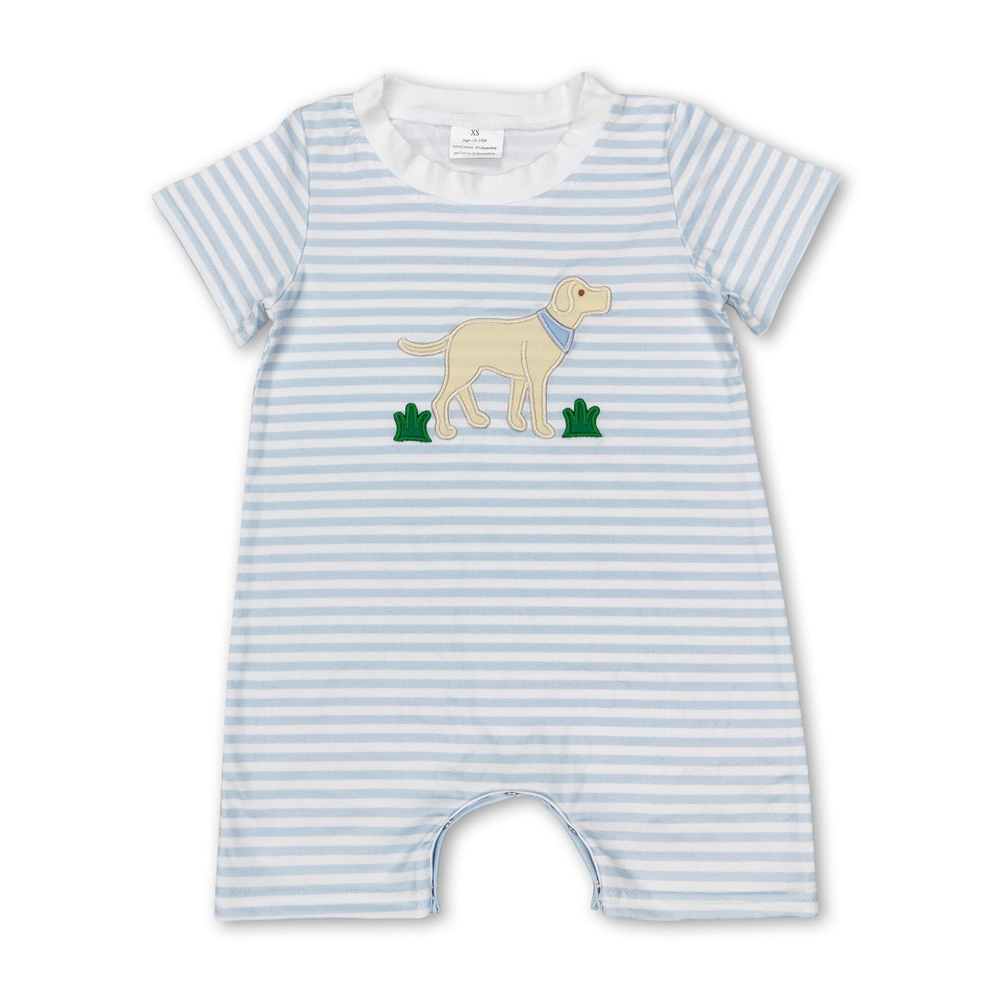 Kurzarm-Strampler für Baby-Jungen mit Streifenmuster und Hunde-Motiv