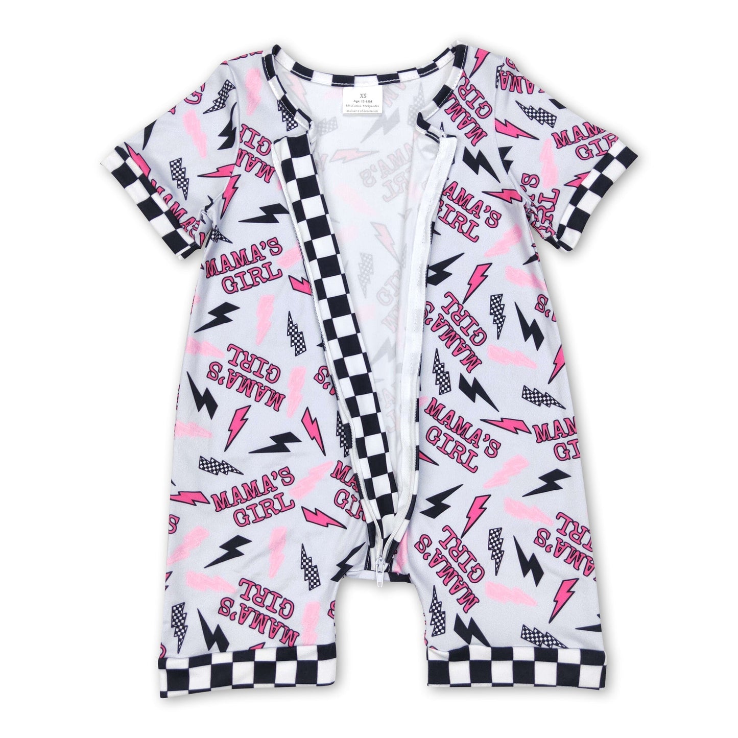 Karierter Kurzarm-Strampler „Mama's Girl Thunder Baby“