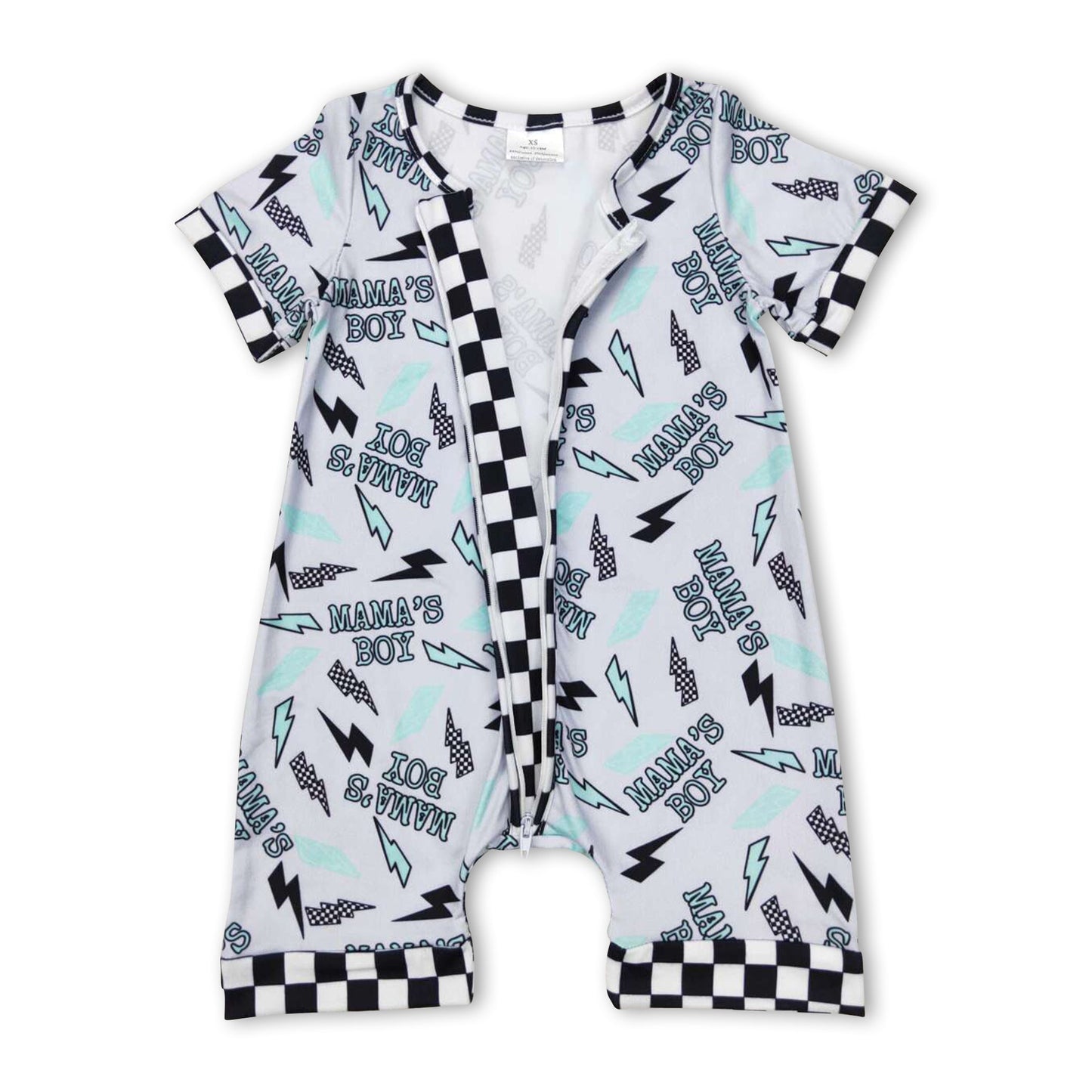 Karierter Kurzarm-Mama-Sohn-Strampler „Thunder Baby“