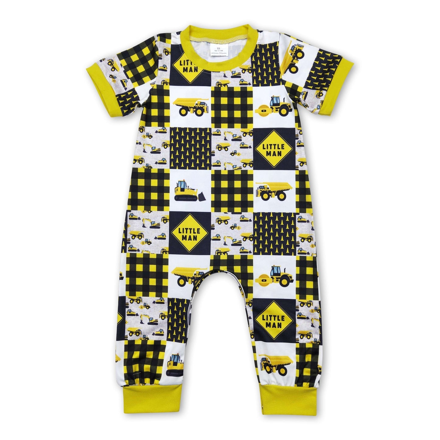 Gelbe Konstruktionen kleiner Mann karierter Baby-Jungen-Strampler
