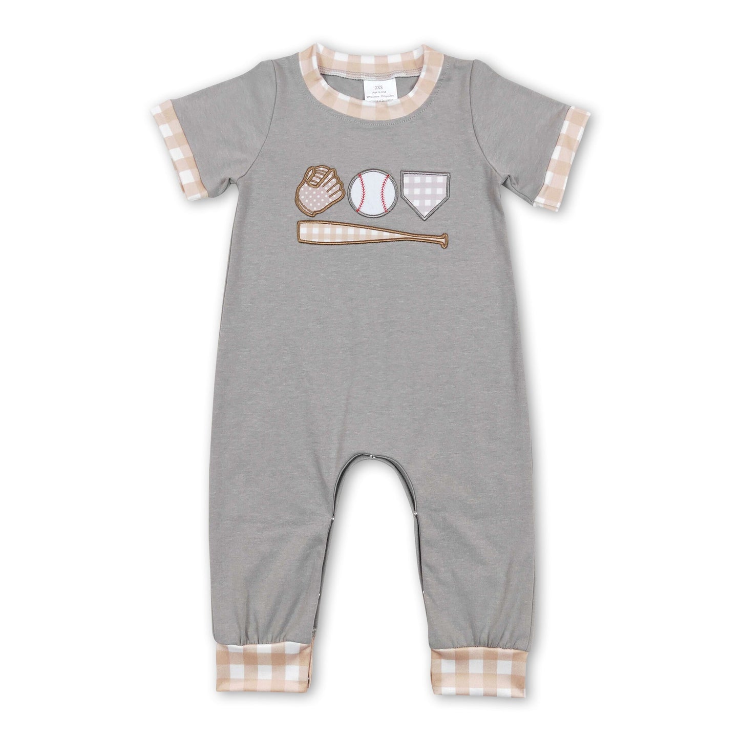 Grauer kurzärmeliger Baby-Strampler für Jungen im Baseball-Look