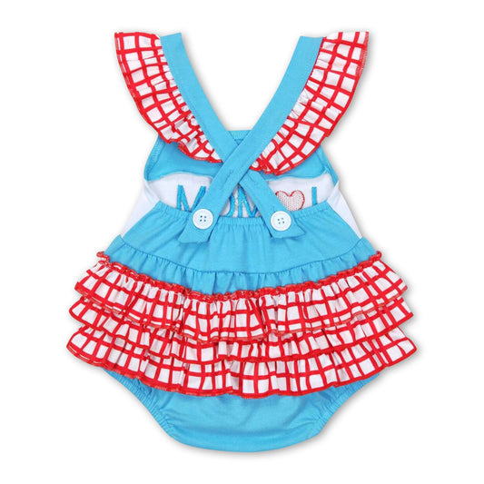 Ich liebe Mama hellblauer karierter Muttertags-Baby-Strampler