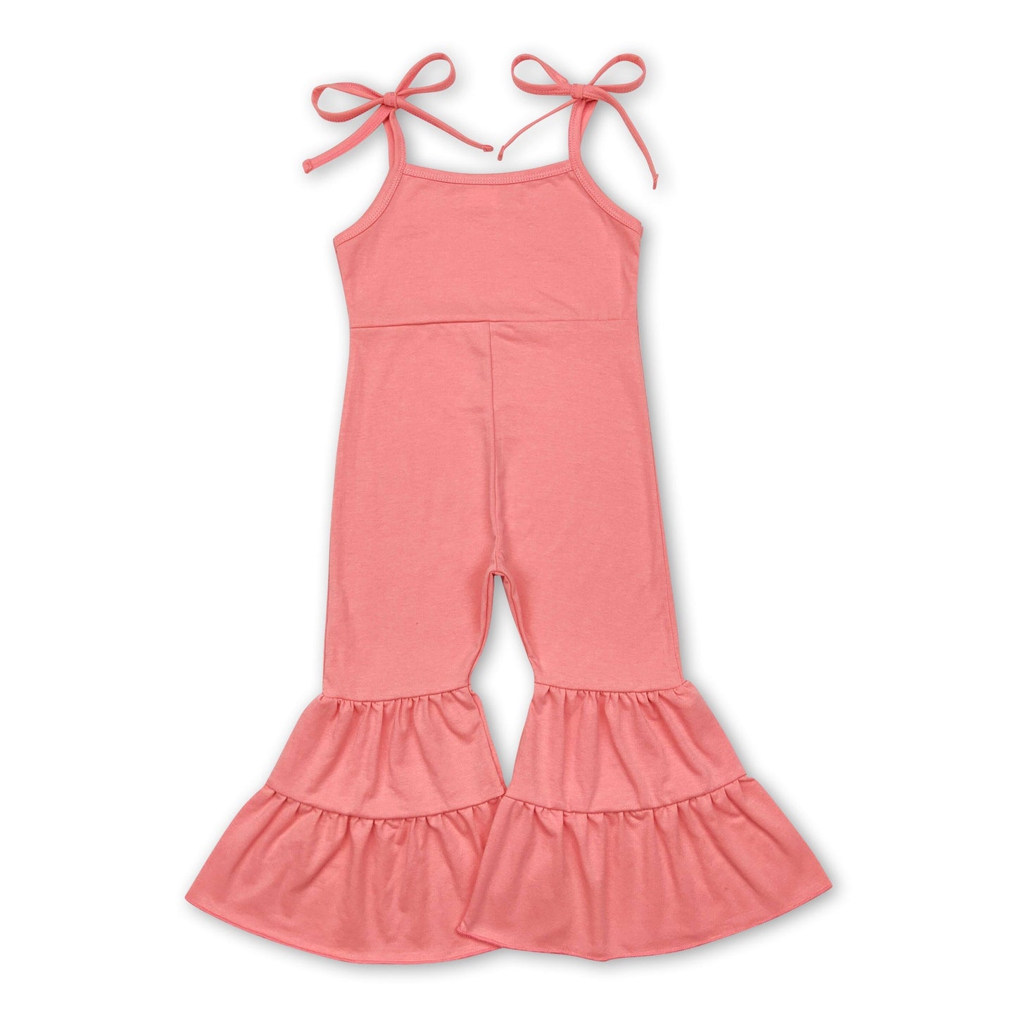 Hosenträger-Jumpsuit aus pfirsichfarbener Baumwolle mit Schlaghose für Baby-Mädchen