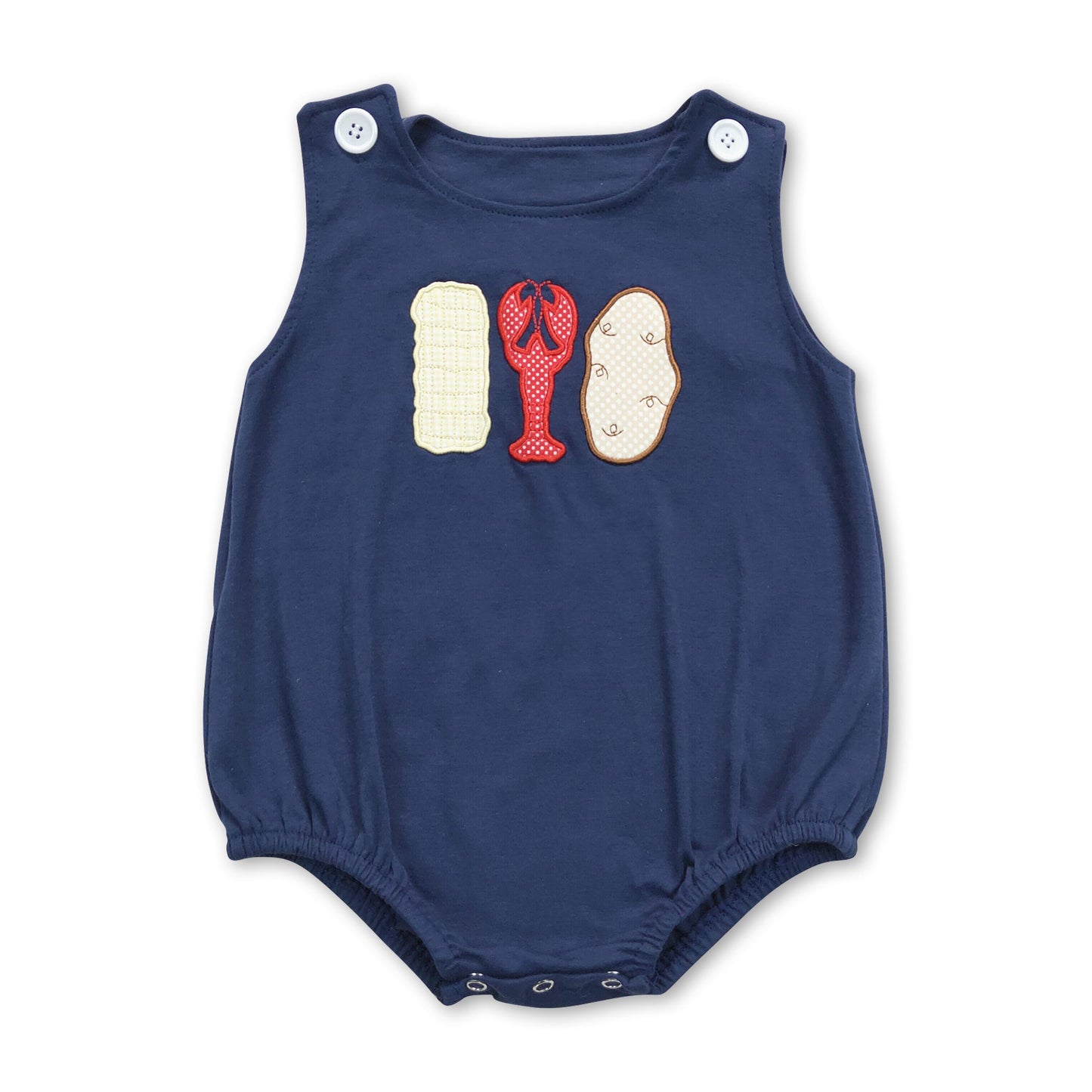 Ärmelloser Strampler für Baby-Jungen mit Flusskrebsen und Mais-Motiv