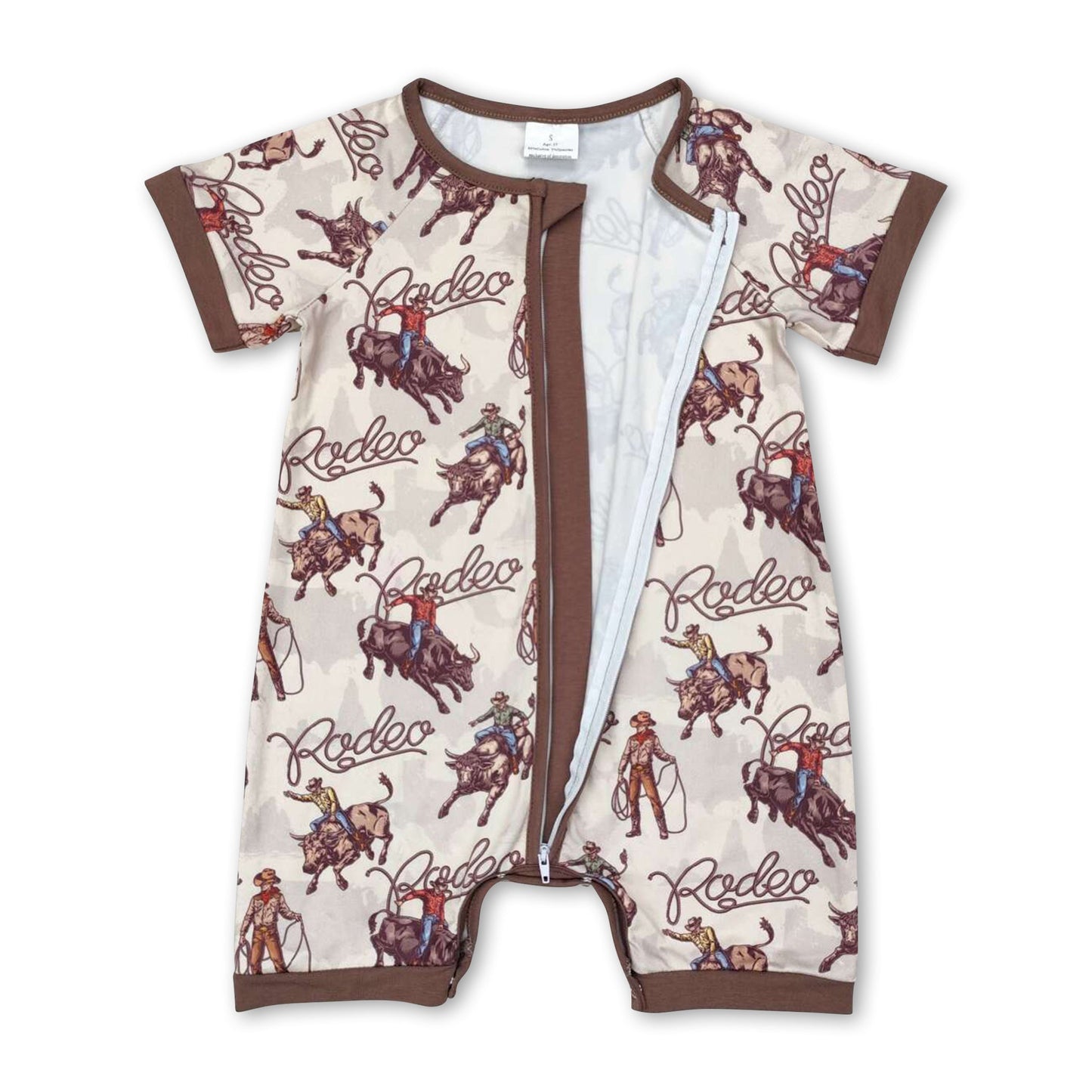 Kurzarm-Rodeo-Western-Baby-Jungen-Reißverschluss-Strampler
