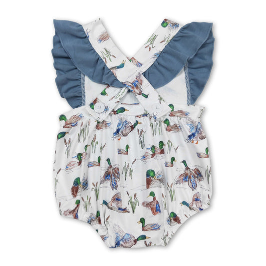 Sommerstrampler für Baby-Mädchen mit Entenmotiv und Volantärmeln