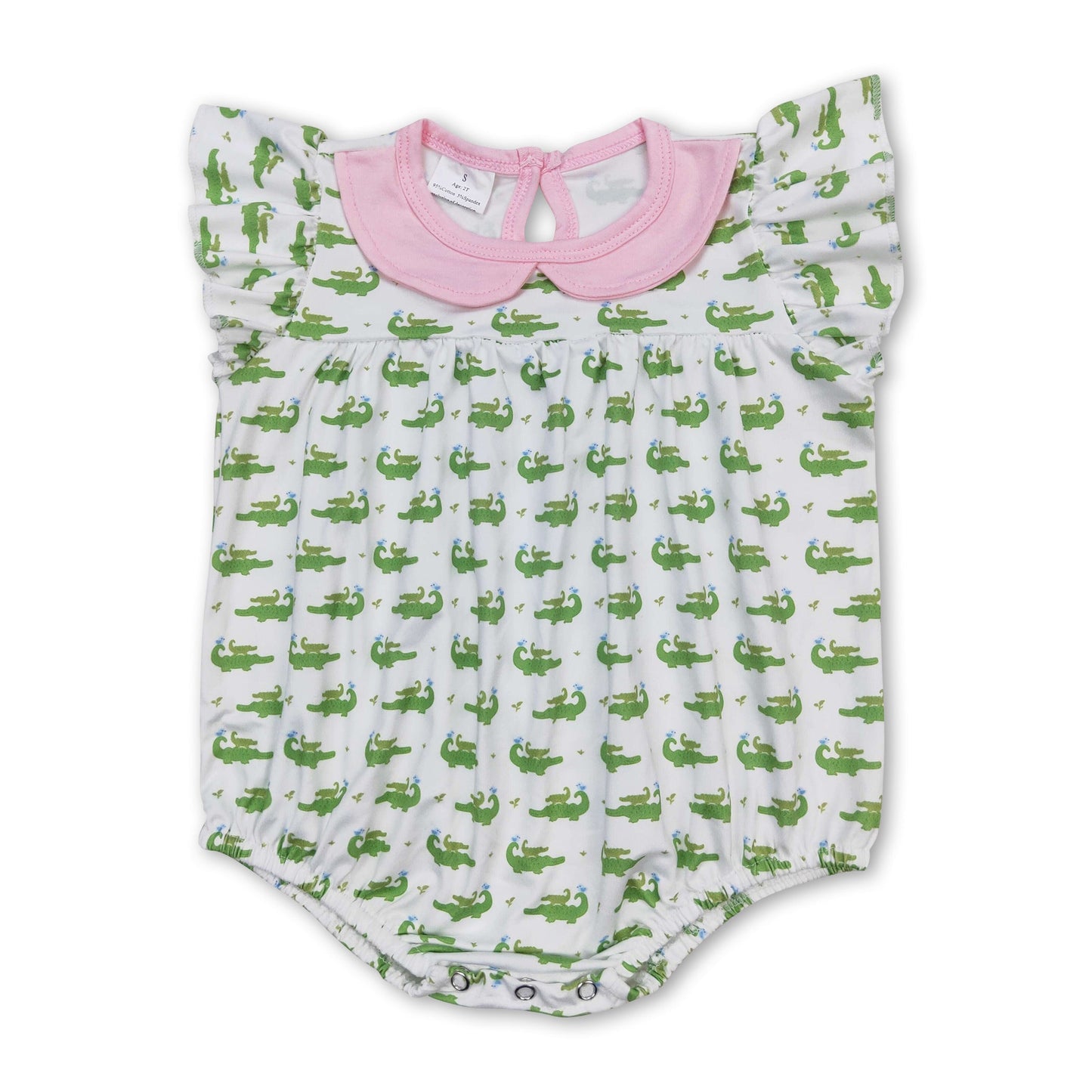 Rosa Strampler für Baby-Mädchen mit Rüschenärmeln und Krokodil-Motiv