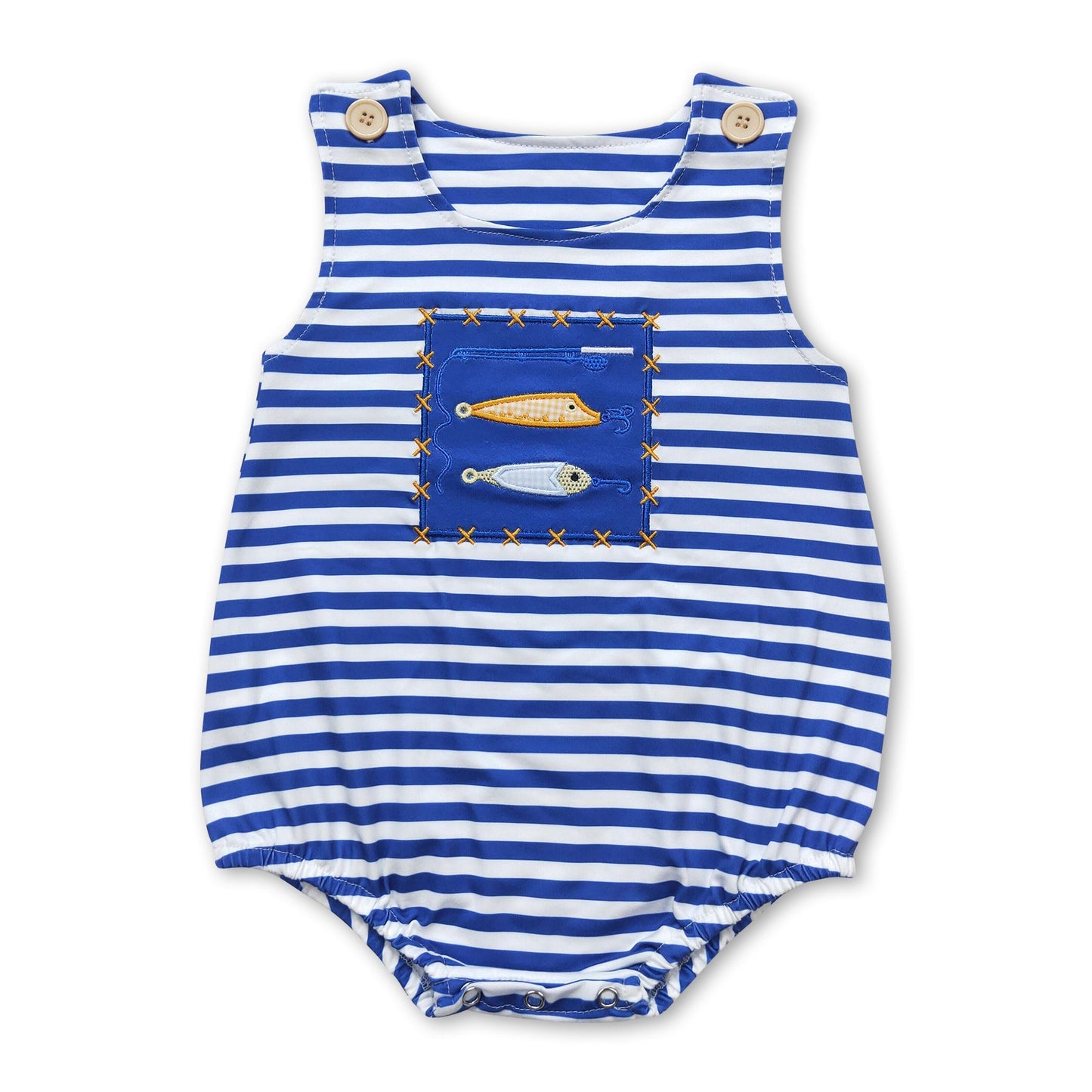 Ärmelloser Baby-Jungen-Strampler mit Marine-Streifen und Angelmotiv