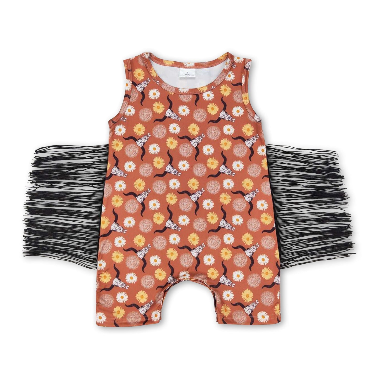Ärmelloser Stierkopf-Blumenquasten-Strampler für Baby-Mädchen