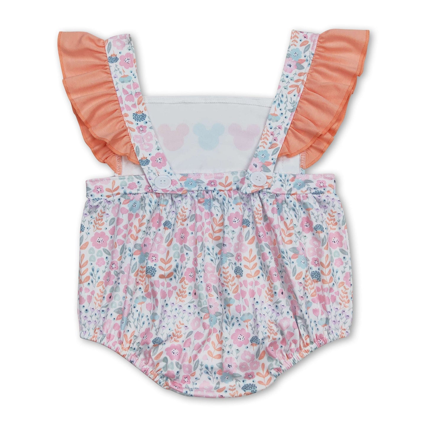 Strampler für Babymädchen mit Blumenmuster, Rüschenärmeln und Mausmotiv