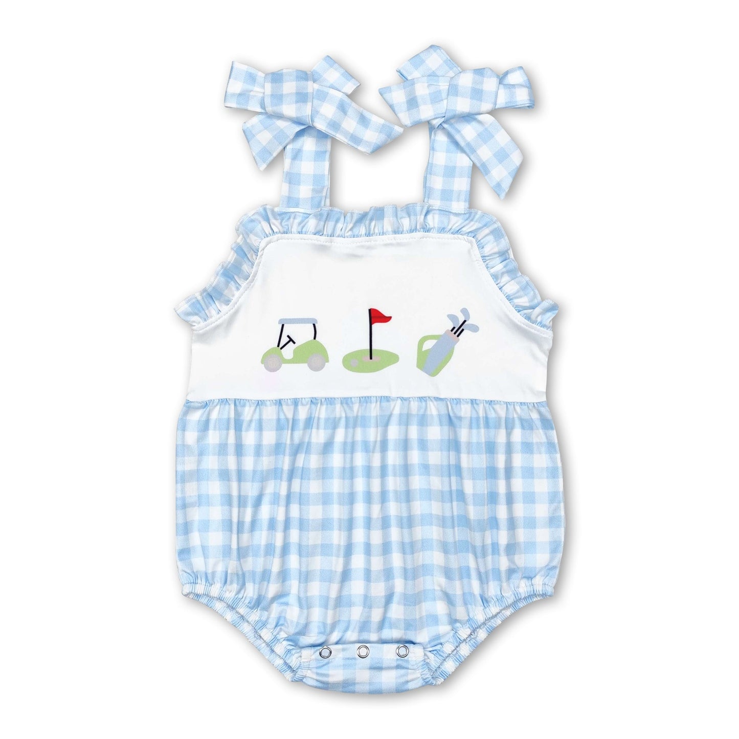Sommerstrampler mit Karomuster und Golfmotiv für Baby-Mädchen