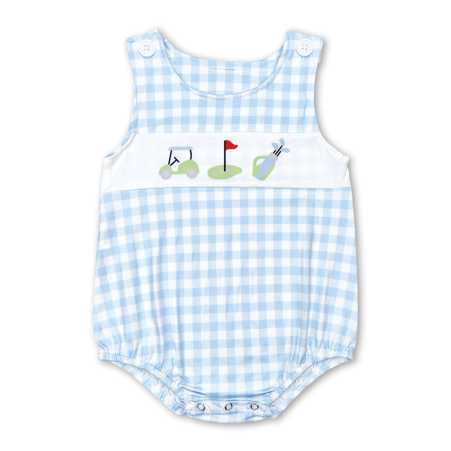 Ärmelloser karierter Golf-Baby-Jungen-Sommerstrampler