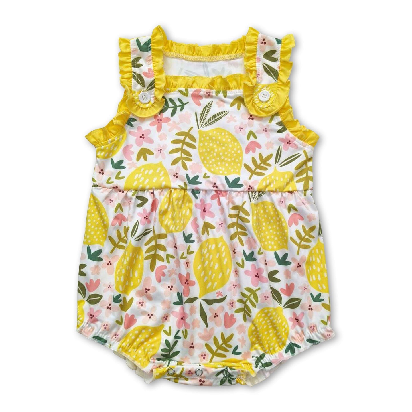 Ärmelloser Baby-Mädchen-Sommerstrampler mit Zitronenblumenmuster