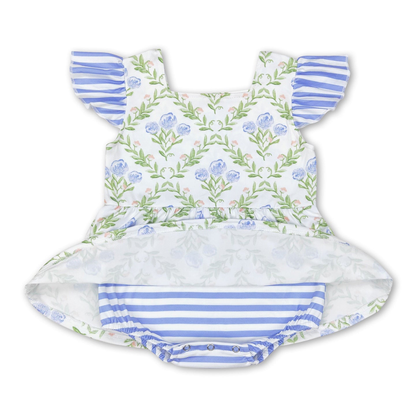Strampler für Baby-Mädchen mit Blumenmuster, Streifen und Flügelärmeln