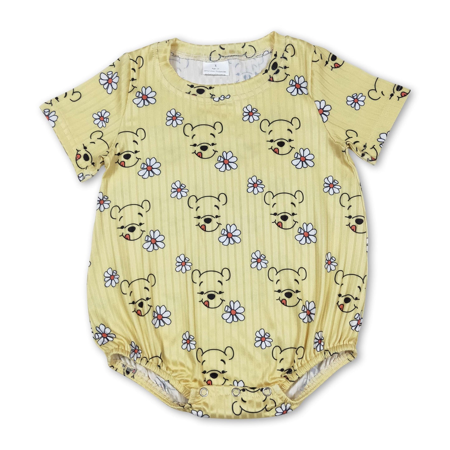 Kurzarm-Strampler mit Blumenmotiv und Bären-Applikation für Babys und Kleinkinder, gelb