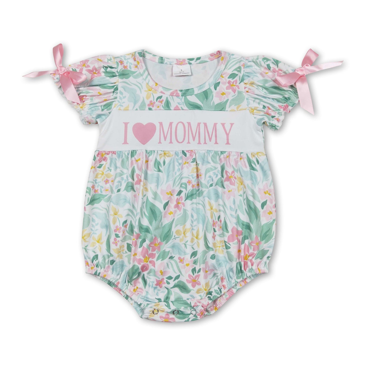 Kurzärmeliger Mädchen-Strampler mit Blumenmuster „I love MOMMY“ zum Muttertag