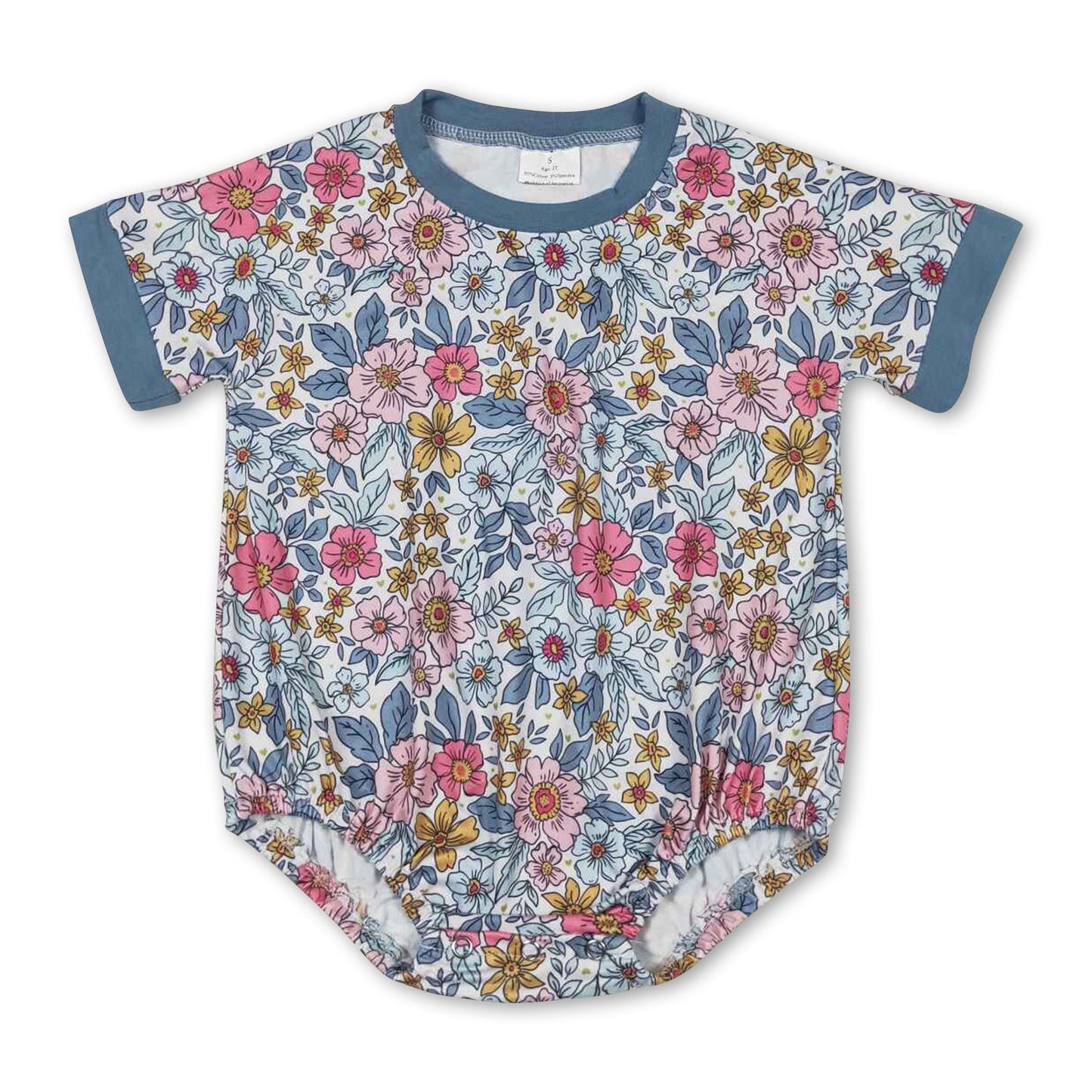 Kurzarm-Strampler für Baby-Mädchen mit blauem Blumenmuster für den Sommer