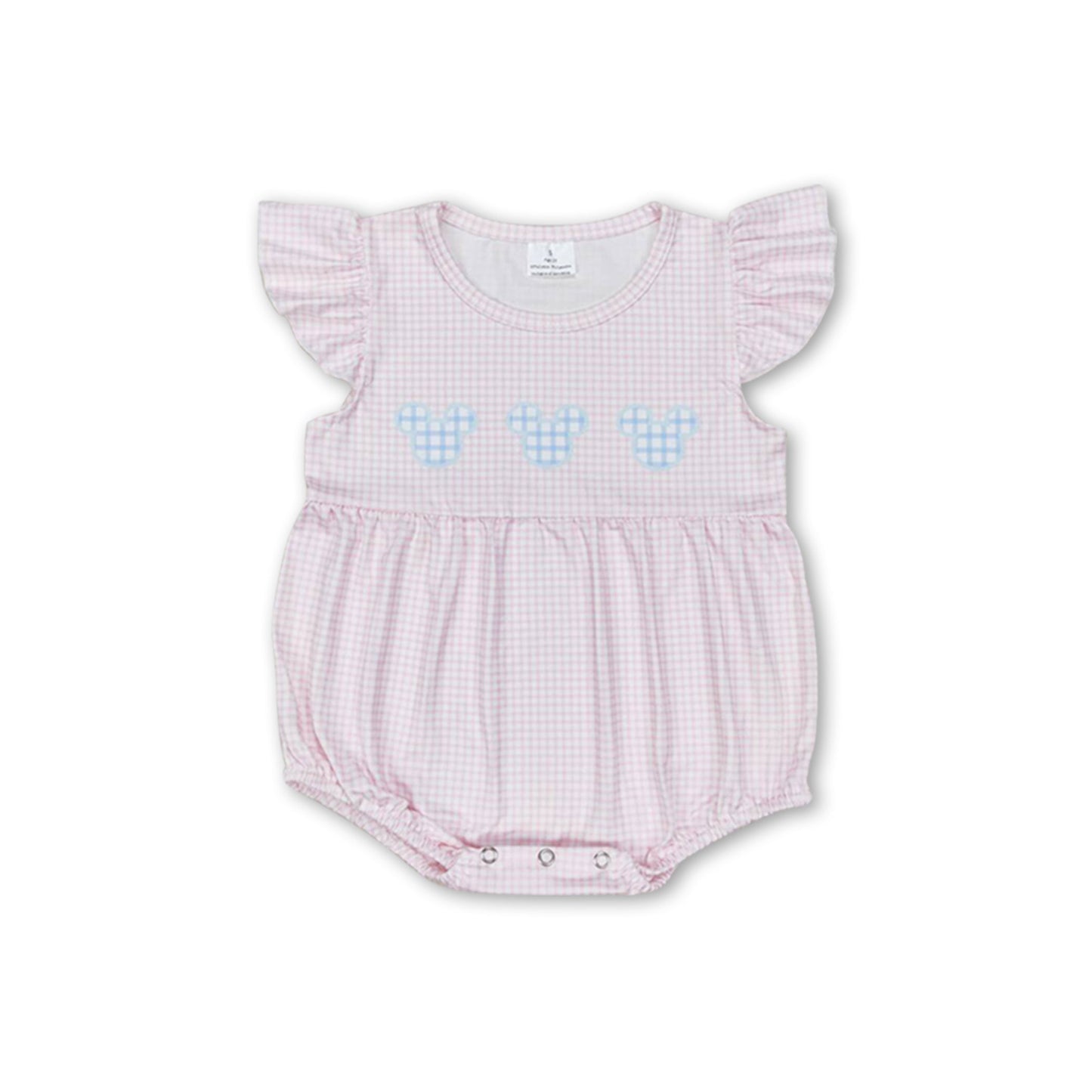 Rosa karierter Strampler für Baby-Mädchen mit Maus-Motiv und Rüschenärmeln