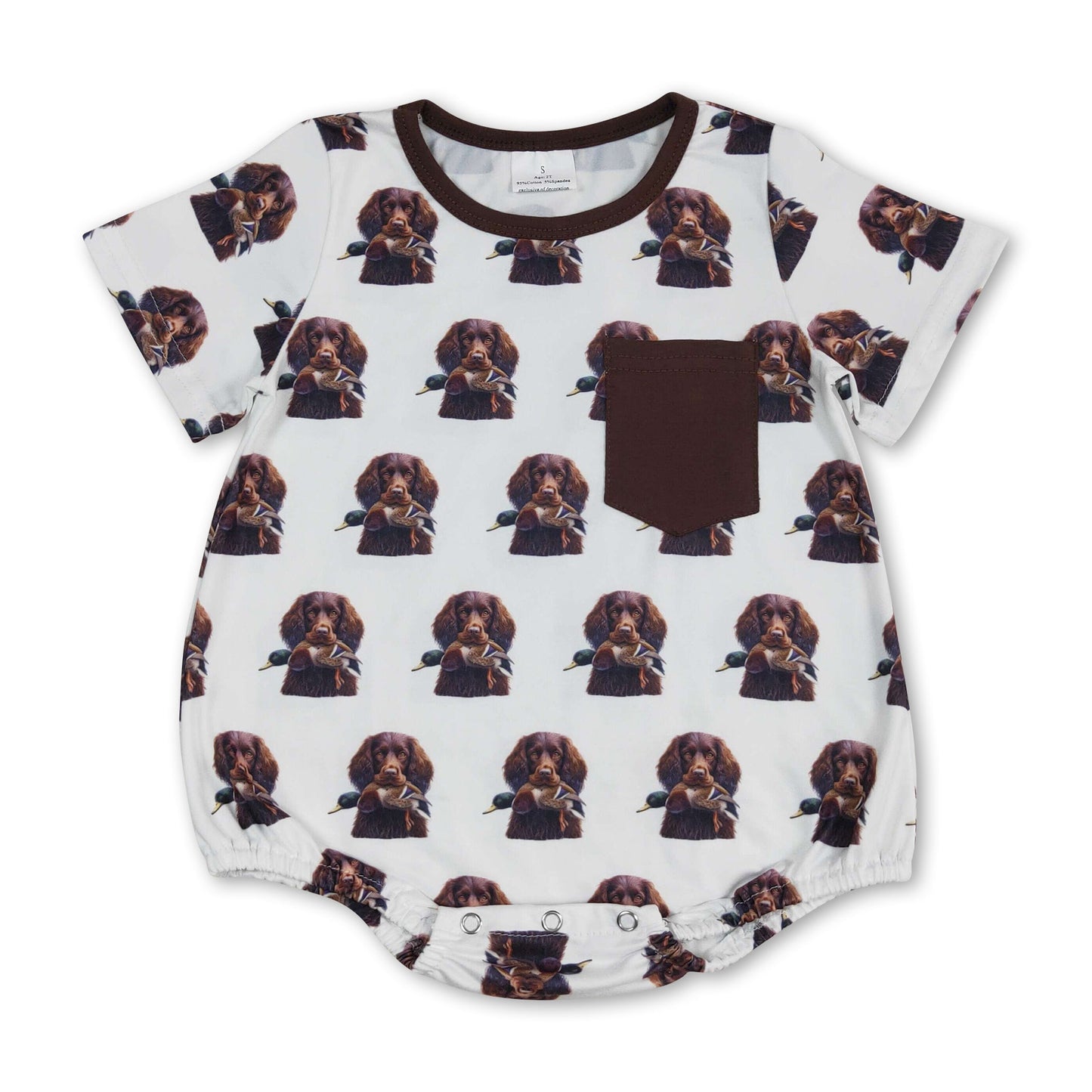 Kurzärmeliger Enten-Hund-Taschen-Strampler für Babys