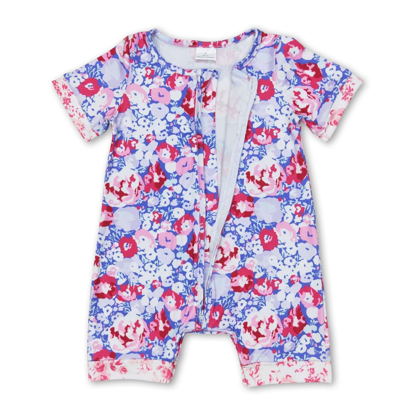 Kurzärmeliger Strampler für Baby-Mädchen mit Reißverschluss, Lavendel und Blumenmuster