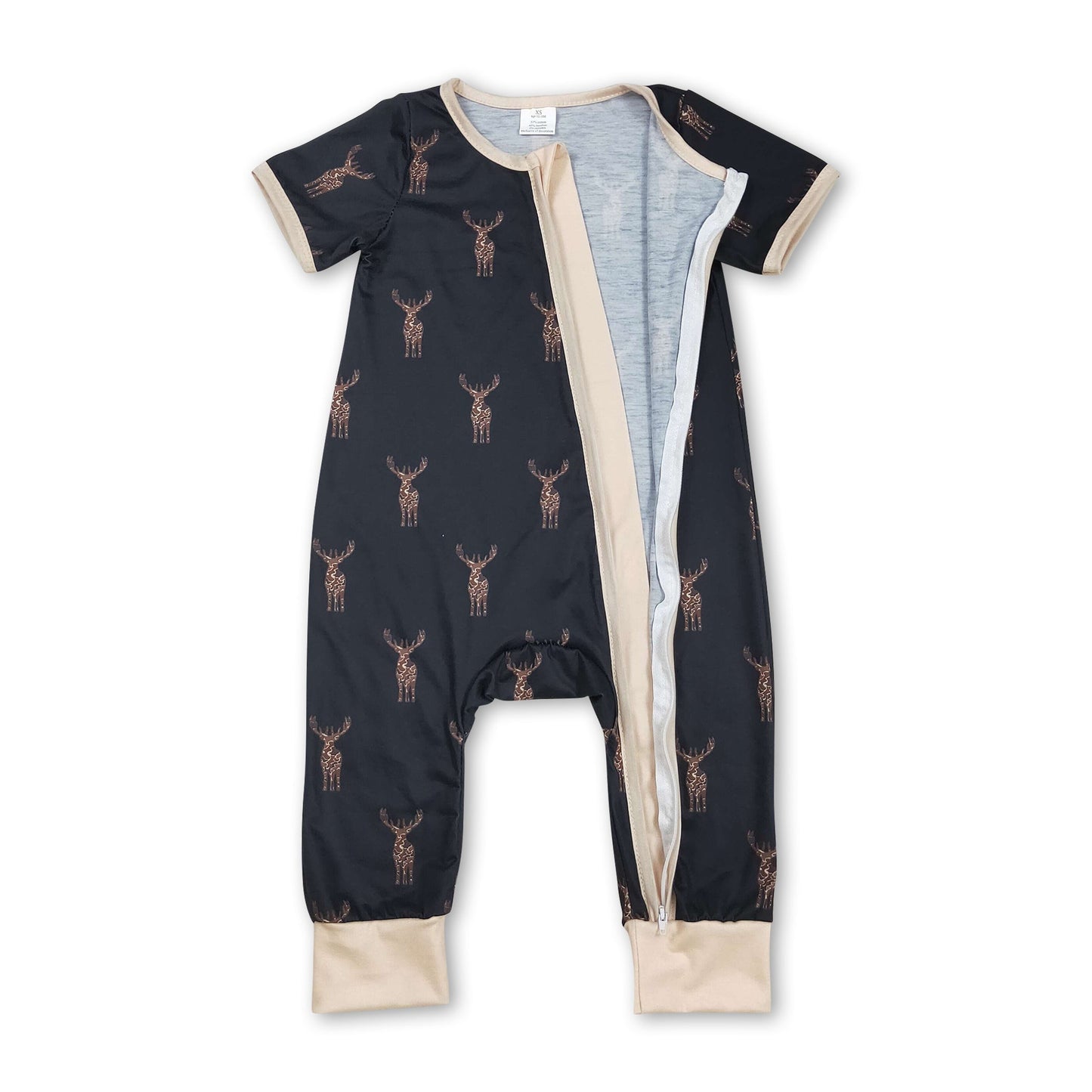 Kurzarm Hirsch Baby Jungen Bambus Reißverschluss Schlafanzug