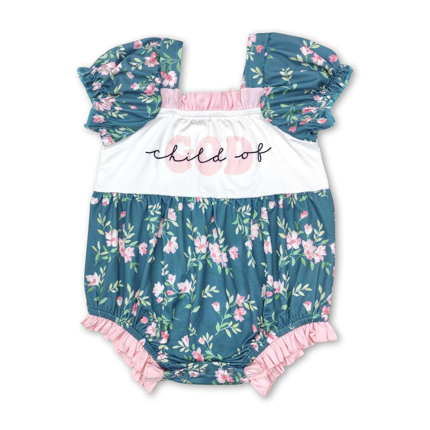 Kurzarm Strampler für Baby-Mädchen mit Blumenmuster „Kind Gottes“