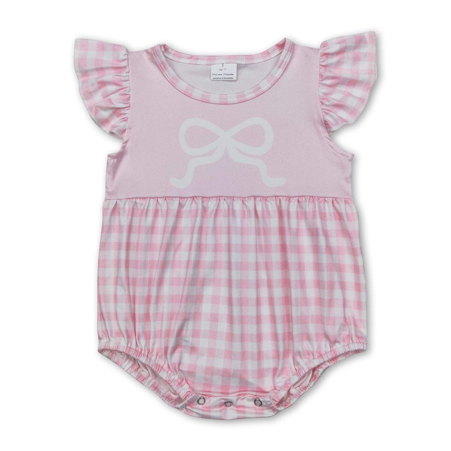 Rosa Rüschenärmel karierte Schleife Baby Mädchen Strampler
